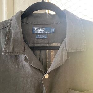 Vintage Silk Linen Ralph Lauren Polo Charcoal Grey Men’s Shirt